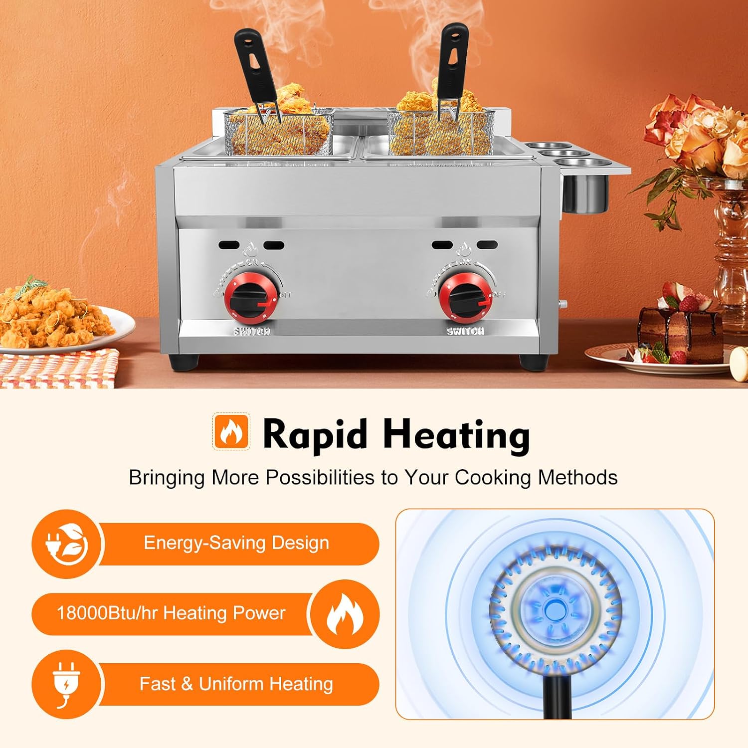 ^Commercial Gas Deep Fryer 12L - Commercial Deep Fryer Double Tank 12L 评论和价格