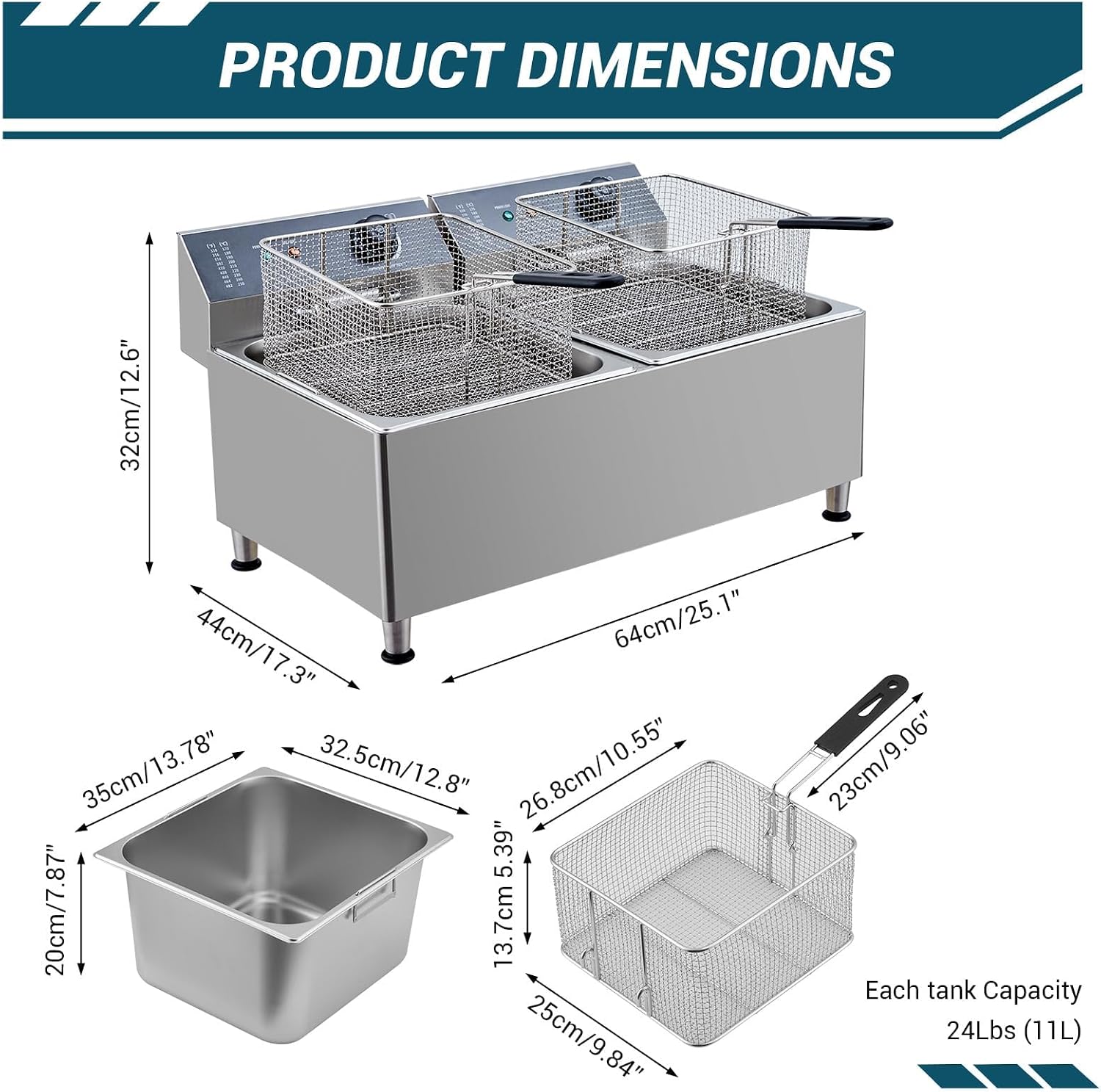 Tacleekii 11L Dual Tank Commer - Fryer Basket Commercial Stainless 评论和价格