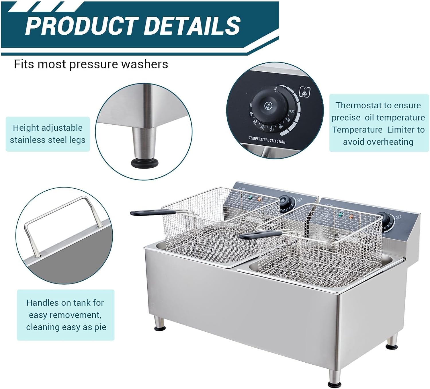 Tacleekii 11L Dual Tank Commer - Fryer Basket Commercial Stainless 评论和价格