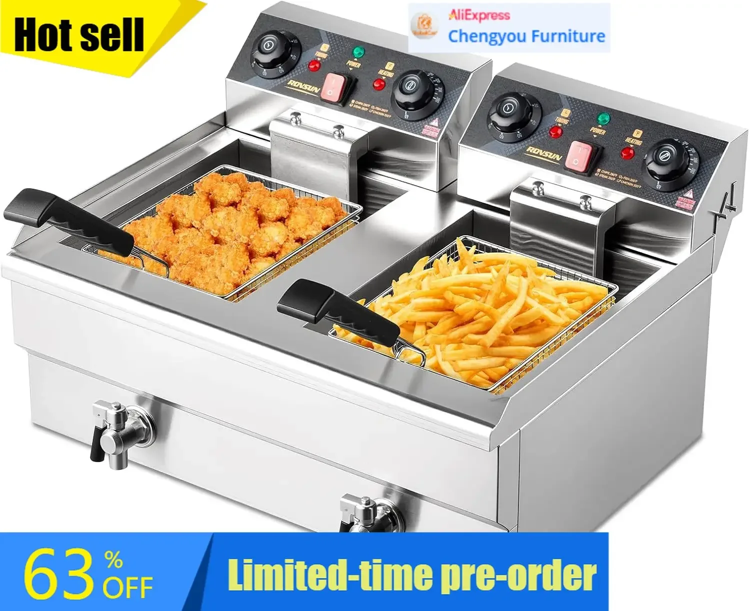 Electric Deep Fryer Dual Tank  - Countertop Deep Fryer With Timer 评论和价格